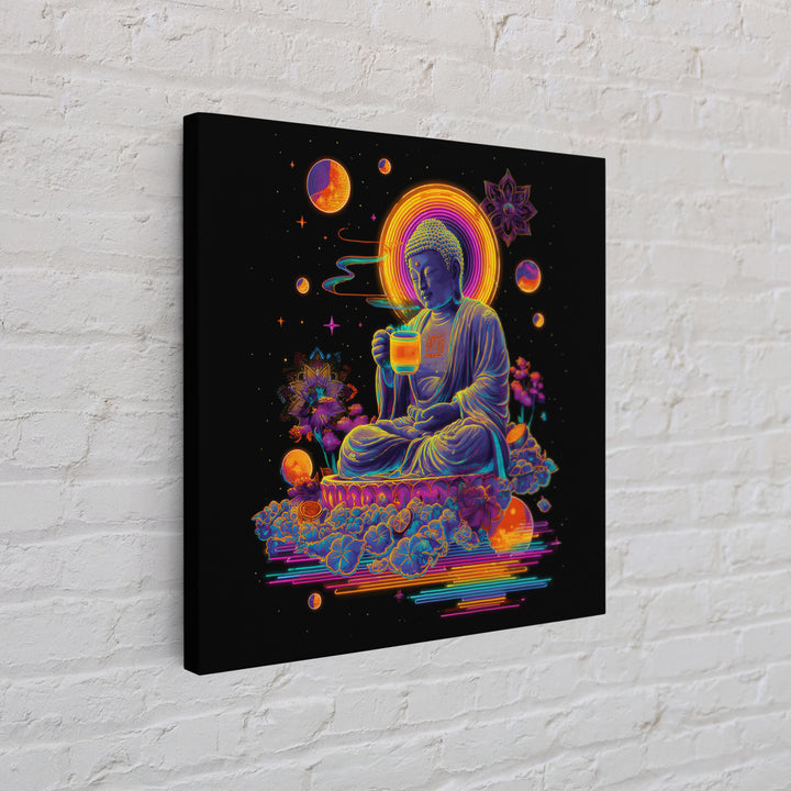 Colorful Neon Buddha With Celestial Elements Wall Art Canvas Print Spiritual Modern Home Decor Gift