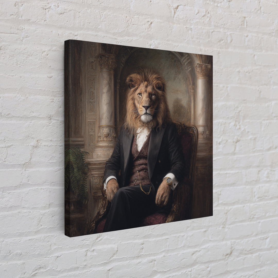 Regal Lion Gentleman Portrait Wall Art, Dark Academia Animal Painting, Victorian Library Decor, Luxury Masculine Office Decor