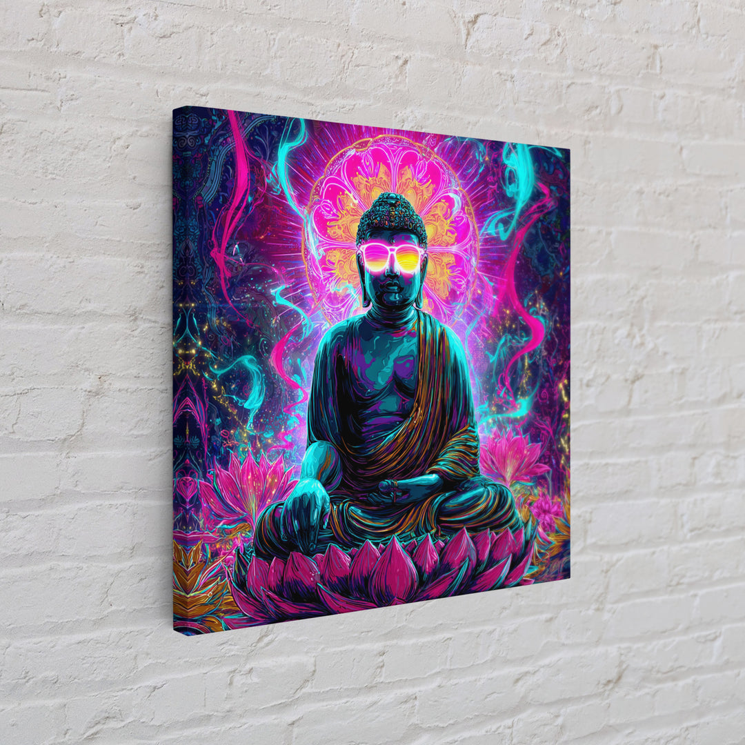 Neon Psychedelic Buddha Sitting On Lotus Flower Spiritual Wall Art Canvas Print Bright Vibrant Home Decor