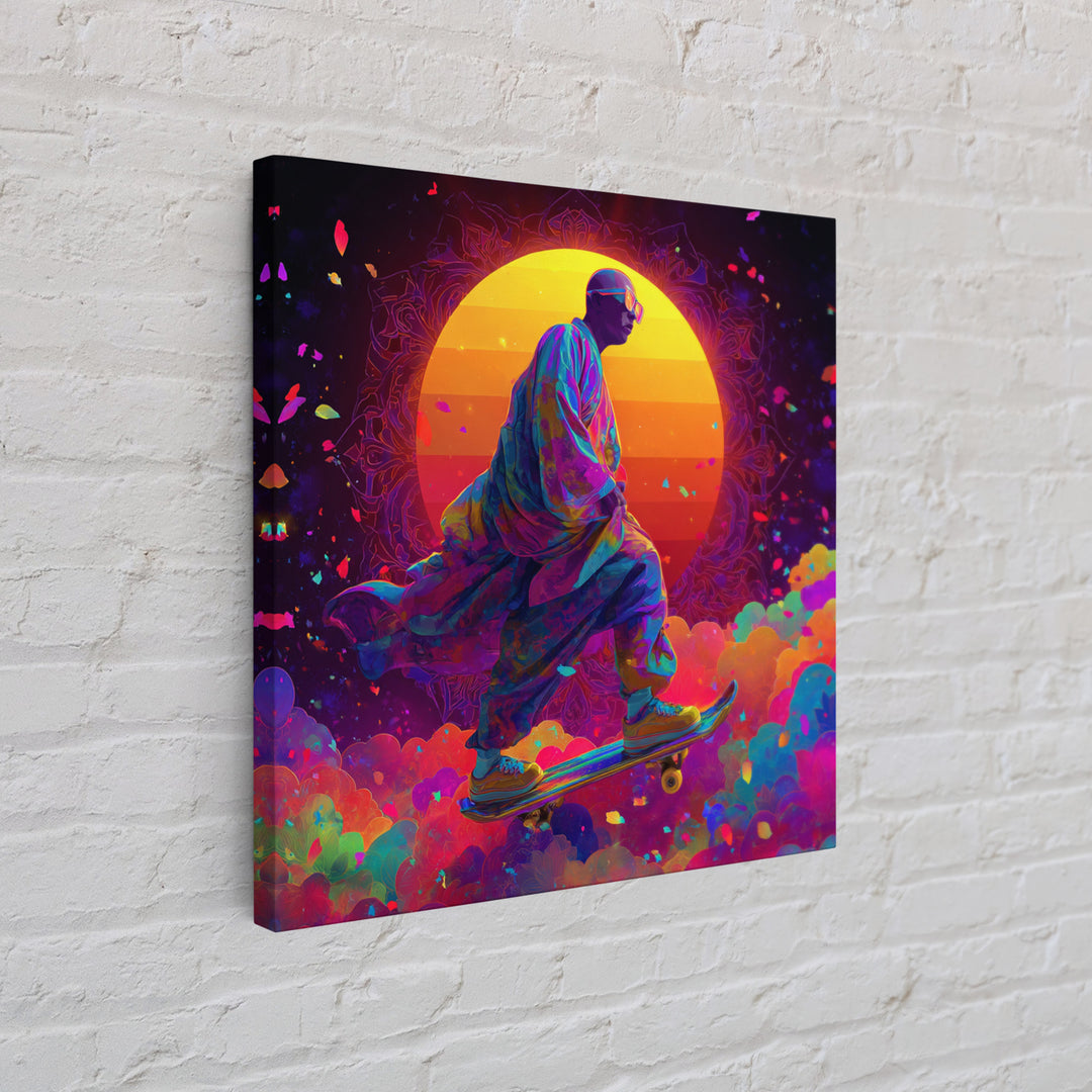 Psychedelic Skater Monk Wall Art Canvas Print, Colorful Abstract Art, Trippy Room Decor, Gaming Room Art, Trendy Wall Art