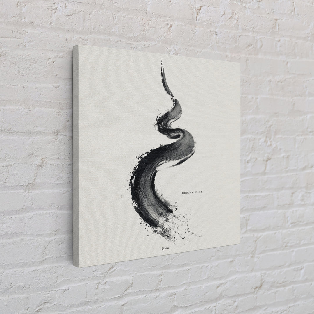 Minimal Black Ink Brushstroke Abstract Wall Art, Modern Zen Line Framed Canvas Print, Monochrome Contemporary Decor