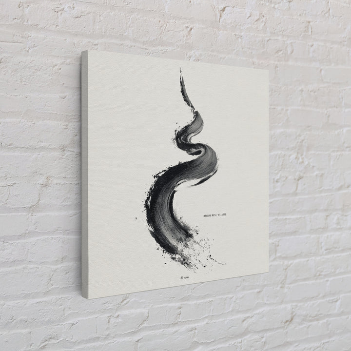 Minimal Black Ink Brushstroke Abstract Wall Art, Modern Zen Line Framed Canvas Print, Monochrome Contemporary Decor