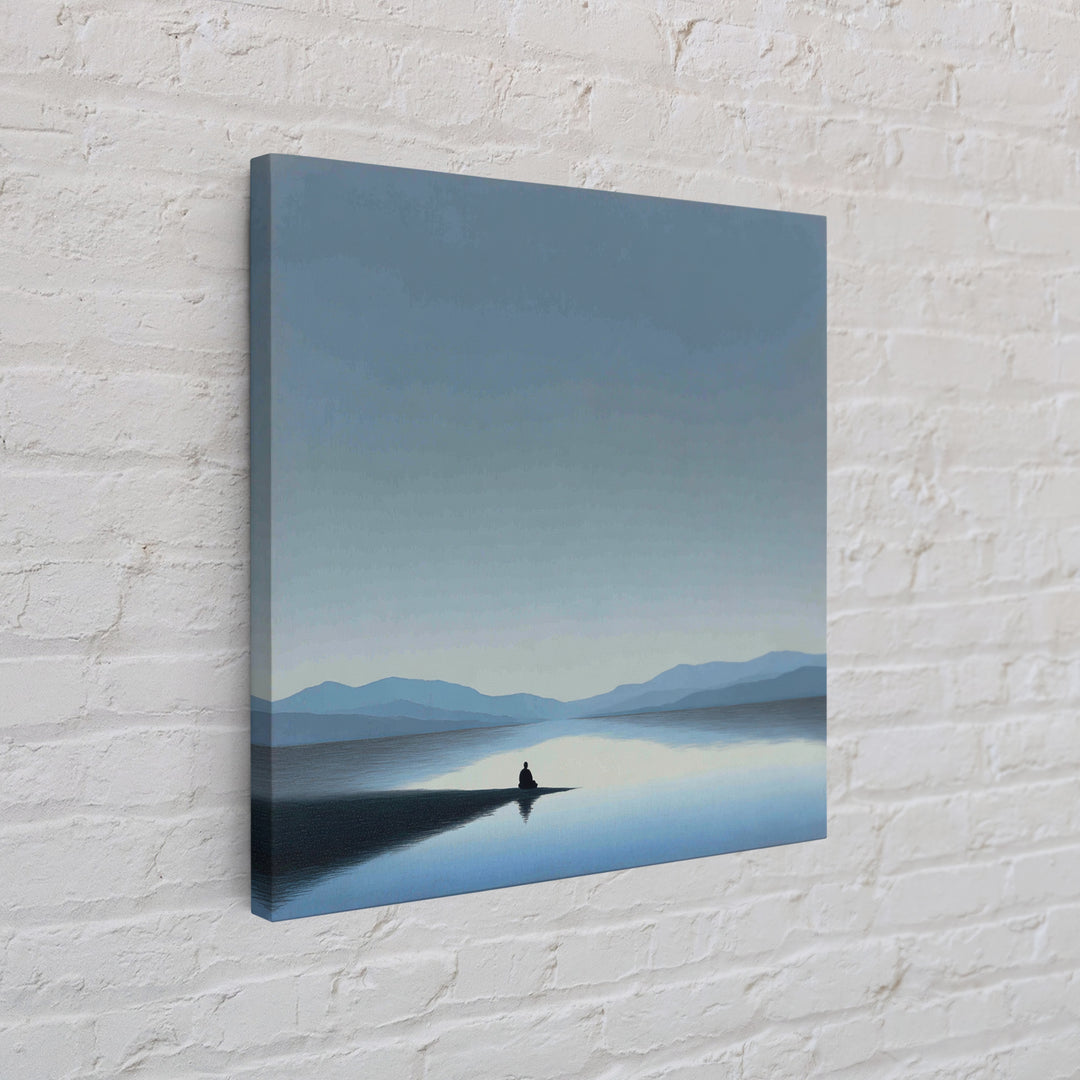 Minimalist Lake Meditation Landscape Wall Art, Calming Blue Mountains Canvas Print, Modern Living Room Decor Artwork