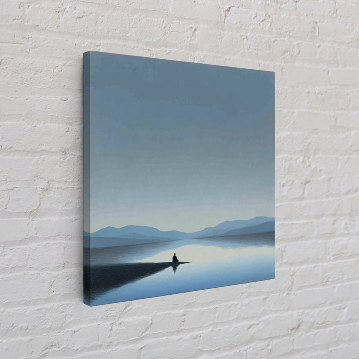 Minimalist Lake Meditation Landscape Wall Art, Calming Blue Mountains Canvas Print, Modern Living Room Decor Artwork