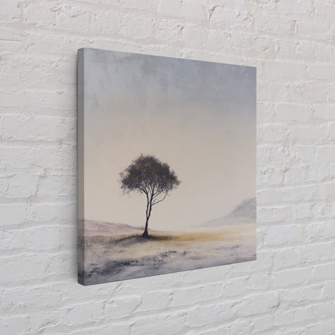 Soft Neutral Lone Tree Landscape Wall Art, Minimal Abstract Beige Canvas Print, Calming Wabi Sabi Earth Tone Decor