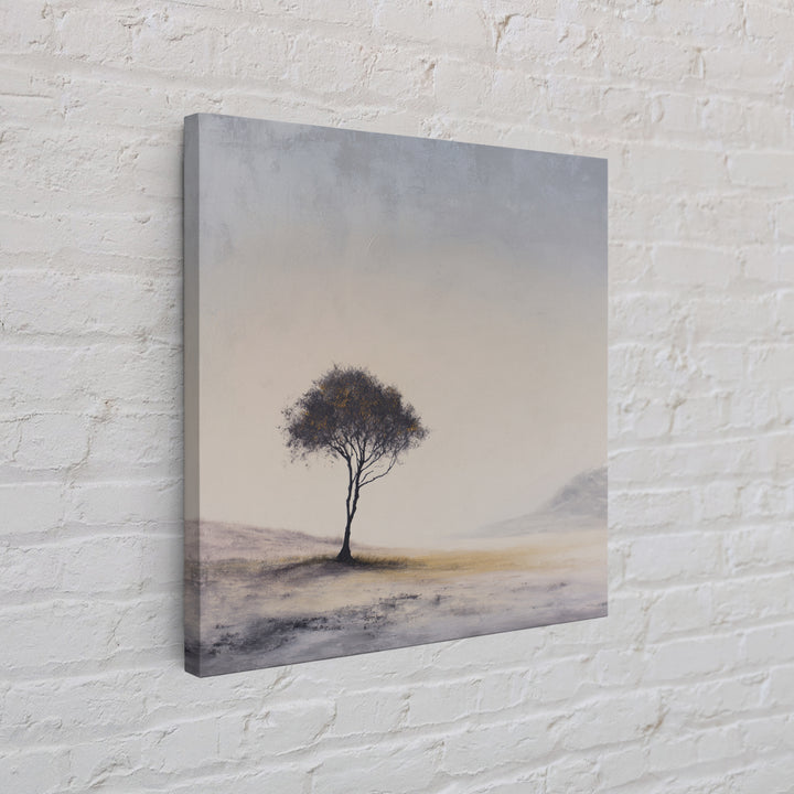 Soft Neutral Lone Tree Landscape Wall Art, Minimal Abstract Beige Canvas Print, Calming Wabi Sabi Earth Tone Decor