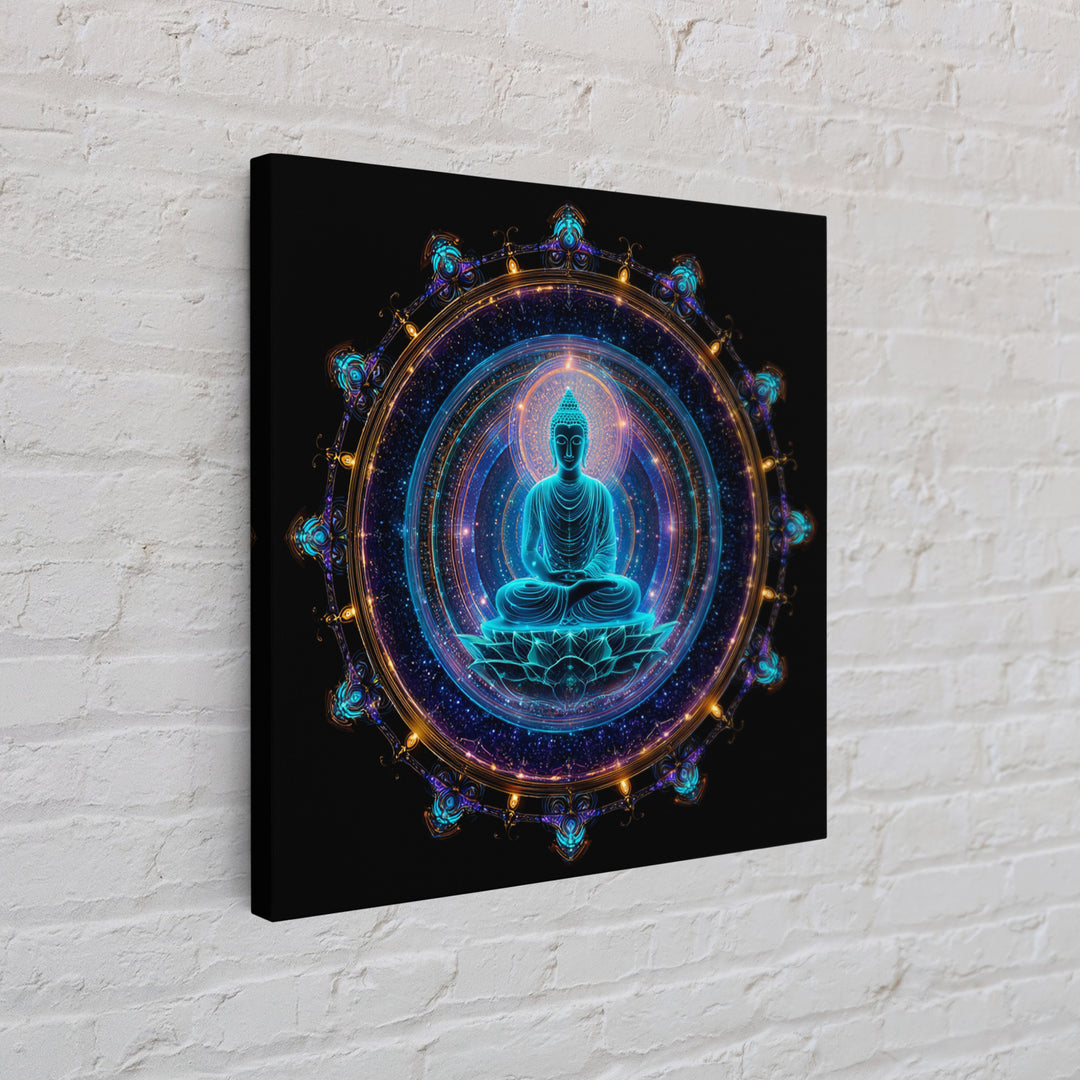 Mystical Neon Blue Buddha Mandala Spiritual Meditation Wall Art Canvas Print Yoga Room Decor