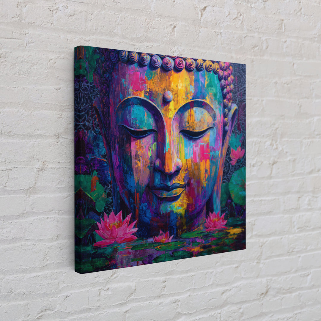 Colorful Buddha Lotus Wall Art, Spiritual Meditation Canvas Print, Boho Zen Decor, Psychedelic Abstract Painting