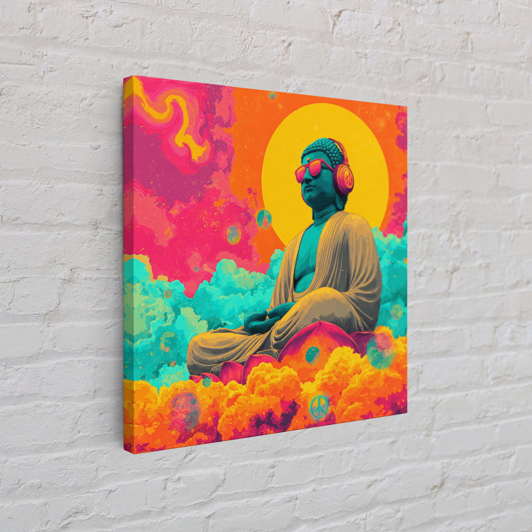 Psychedelic Buddha With Headphones Wall Art Canvas Print Colorful Spiritual Zen Decor Meditation Art