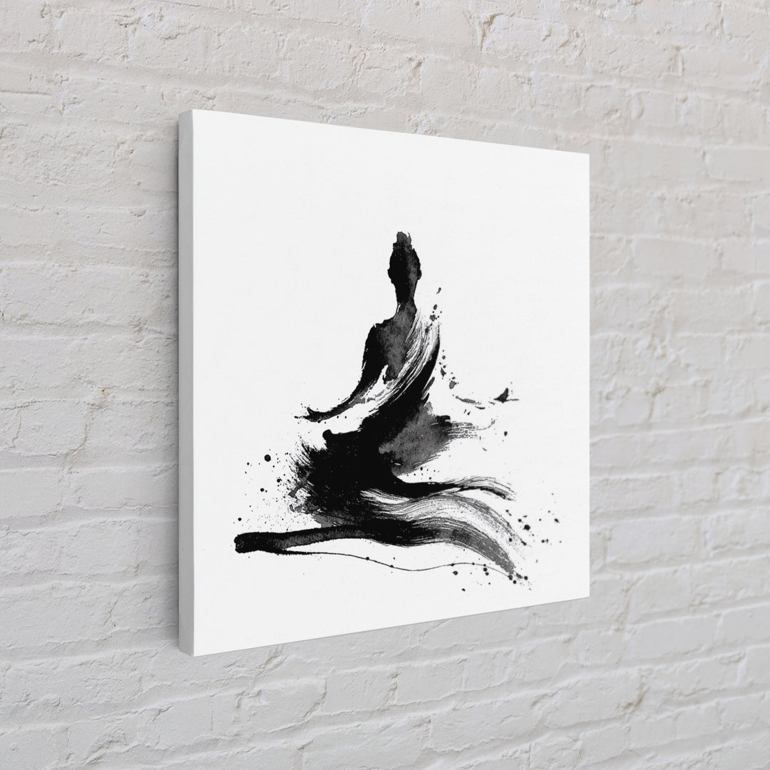 Minimal Ink Meditating Figure Wall Art, Black And White Zen Canvas Print, Modern Minimalist Decor For Yoga Room Or Home Office