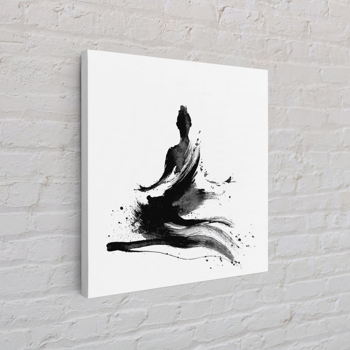 Minimal Ink Meditating Figure Wall Art, Black And White Zen Canvas Print, Modern Minimalist Decor For Yoga Room Or Home Office