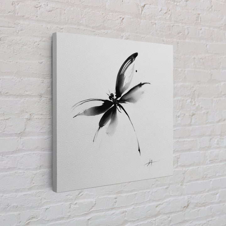 Black And White Ink Butterfly Minimalist Wall Art, Modern Abstract Brushstroke Print, Elegant Monochrome Framed Canvas