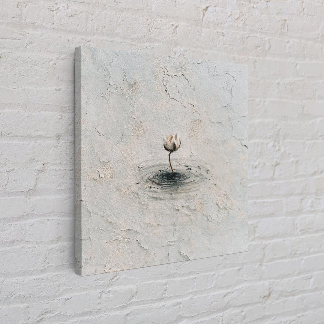 Minimal Lotus Flower In Water Wall Art, Neutral Textured Abstract Canvas Print, Calming Zen Home Decor