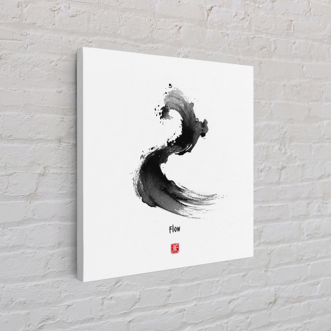 Minimalist Black Ink Flow Brushstroke Abstract Wall Art Contemporary Art Canvas Print For Modern Home Decor
