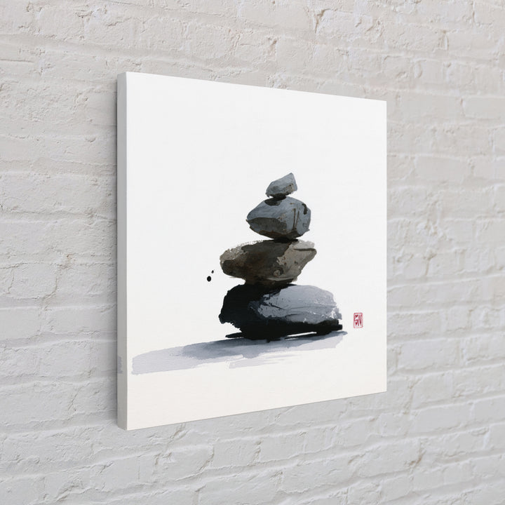 Minimal Zen Rock Stack Wall Art, Japanese Ink Stone Balance Canvas Print, Calm Japandi Home Decor
