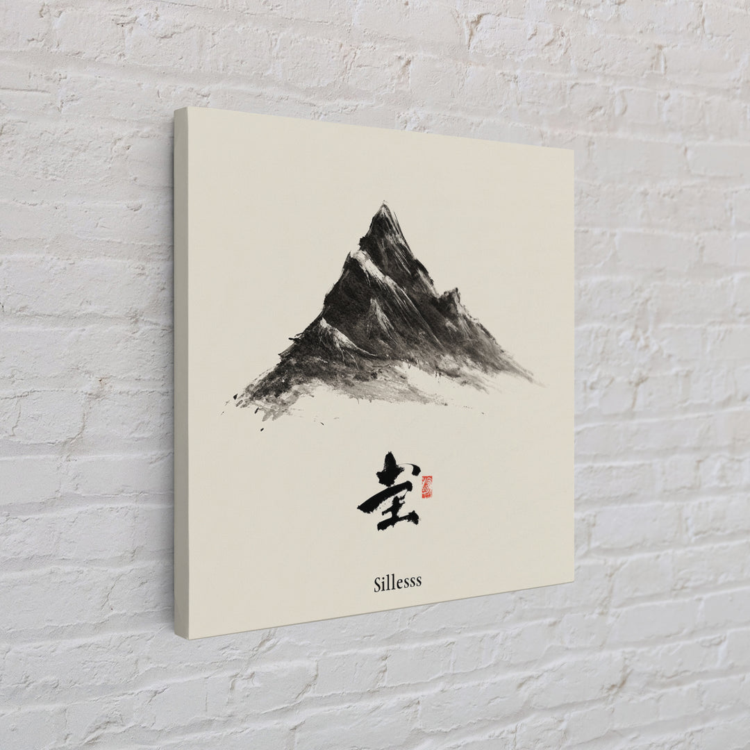 Minimal Ink Mountain Landscape Wall Art, Japanese Inspired Black And White Print, Calm Zen Home Decor Canvas Print