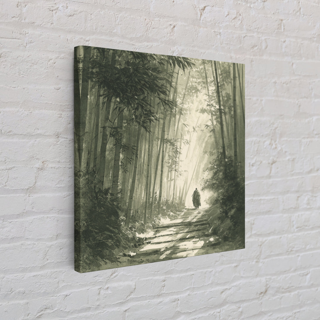 Monk Walking In Bamboo Forest Wall Art, Serene Japanese Landscape Print, Zen Home Decor, Calming Nature Wall Art Print