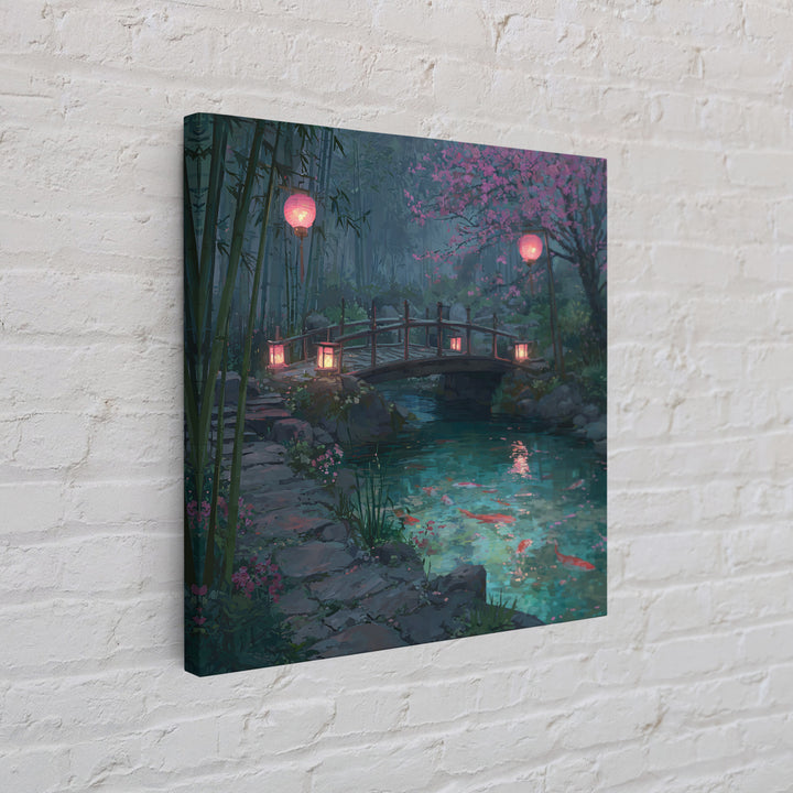 Serene Japanese Garden With Koi Fish And Lanterns Wall Art For Tranquil Home Decor Framed Canvas Print