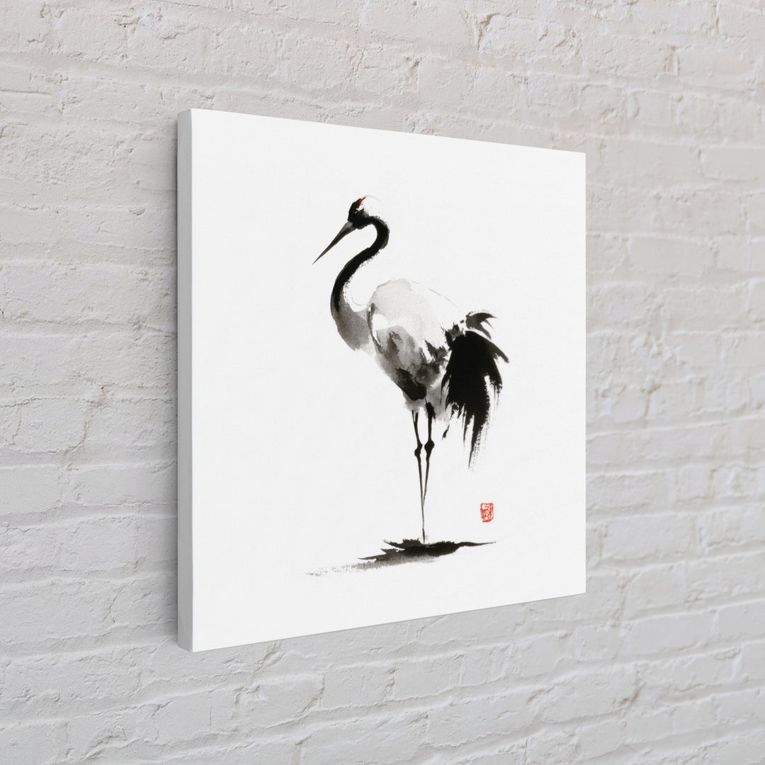 Minimalist Crane Ink Painting Wall Art Print, Japanese Zen Decor, Black And White Art, Japandi Wall Art, Modern Home Decor