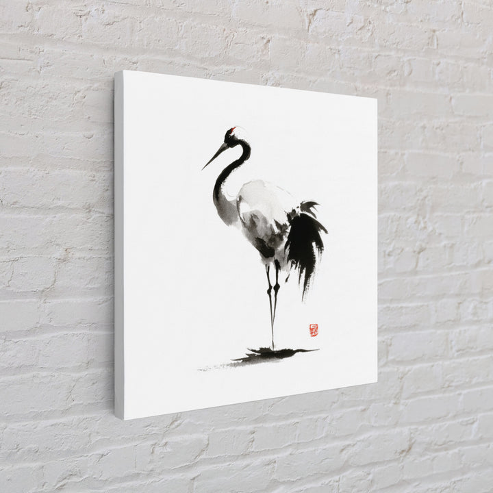 Minimalist Crane Ink Painting Wall Art Print, Japanese Zen Decor, Black And White Art, Japandi Wall Art, Modern Home Decor