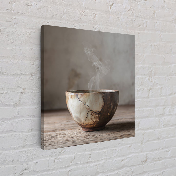 Wabi Sabi Ceramic Tea Bowl Wall Art, Rustic Japanese Canvas Print, Minimal Neutral Kitchen Decor, Organic Modern Home Wall Art