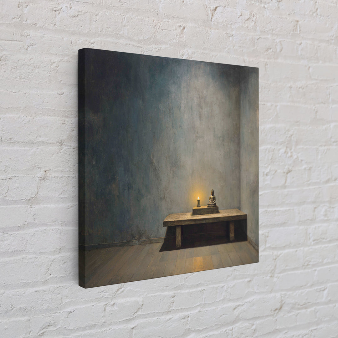 Zen Buddha Altar Candlelight Wall Art Minimalist Wabi Sabi Room Decor Calming Neutral Canvas Print Meditation Room Wall Decor
