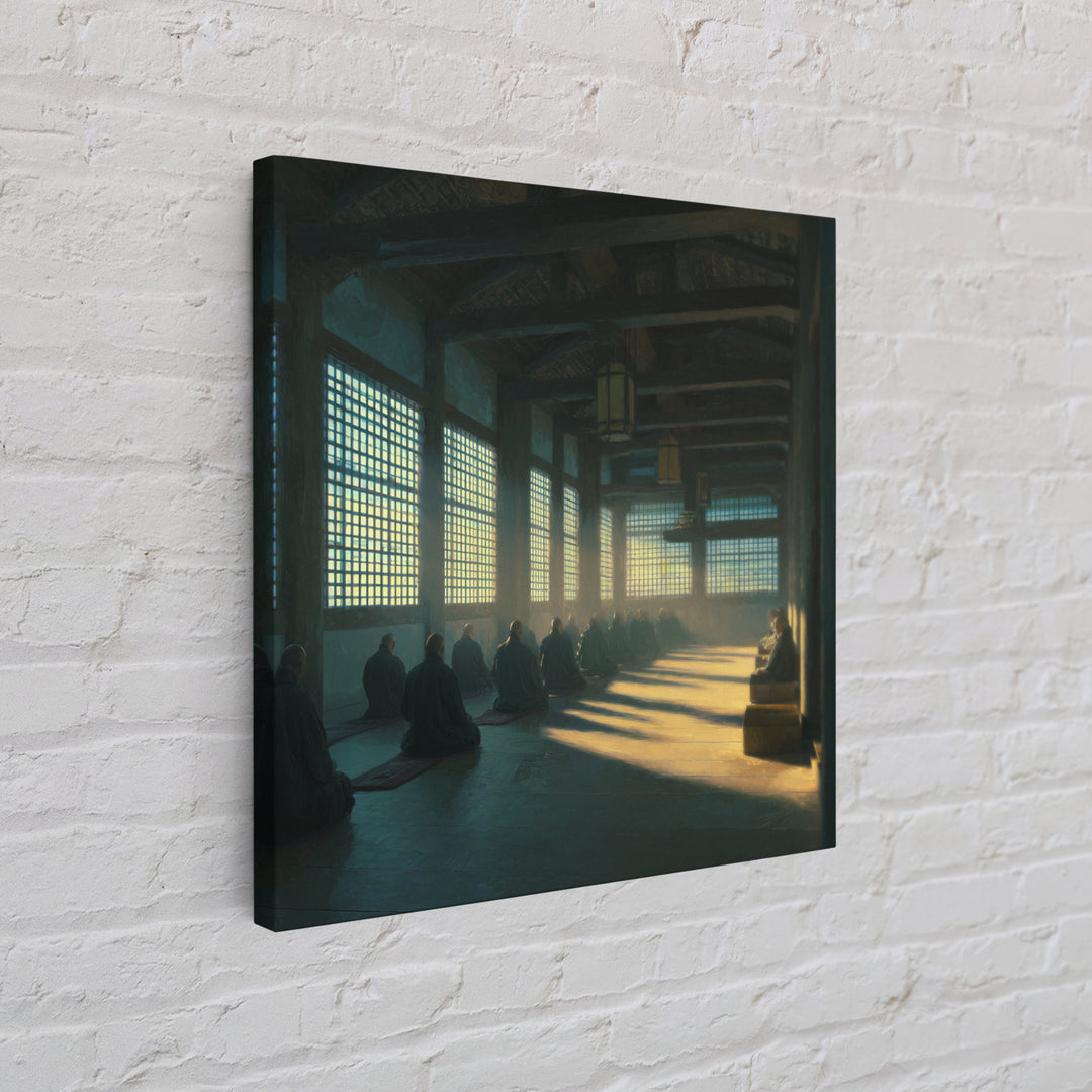 Zen Monastery Meditation Wall Art, Minimalist Monks In Light Print, Calming Spiritual Decor, Wabi Sabi Inspired Artwork For Living Room