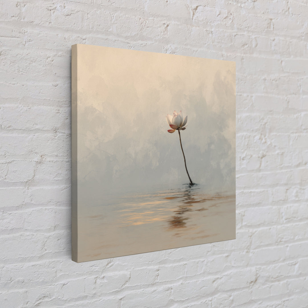 Serene Lotus On Water Minimalist Wall Art, Zen Nature Canvas Print, Calming Neutral Decor, Meditation Room Artwork
