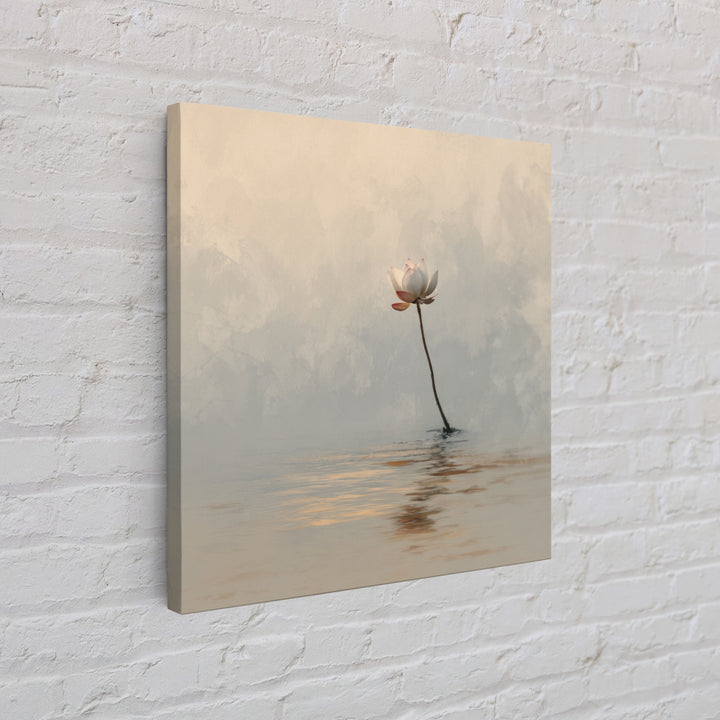 Serene Lotus On Water Minimalist Wall Art, Zen Nature Canvas Print, Calming Neutral Decor, Meditation Room Artwork