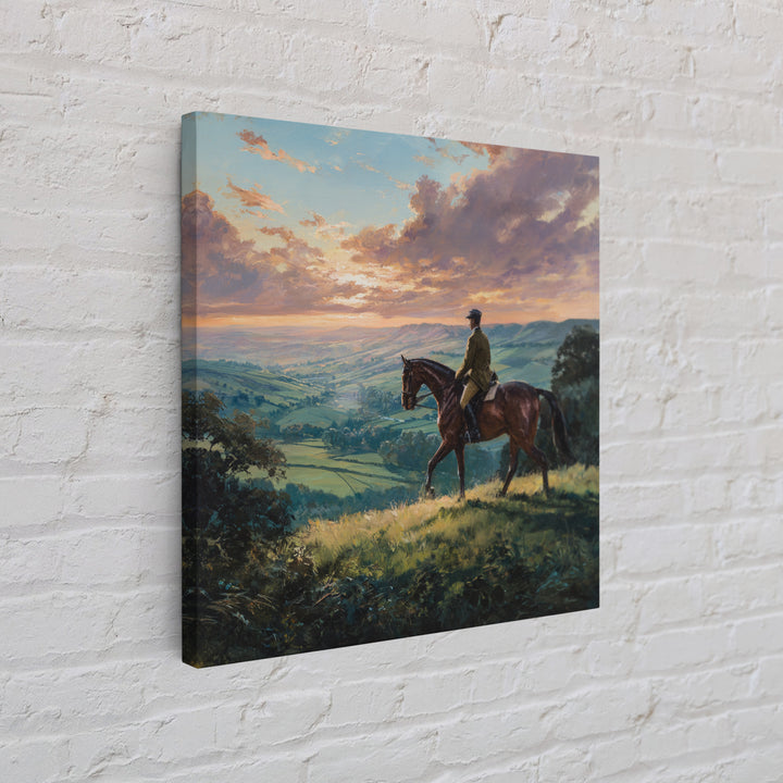 Equestrian Rider Over Rolling Countryside Wall Art, Sunset Landscape Painting, Horse Lover Decor, English Country Wall Art
