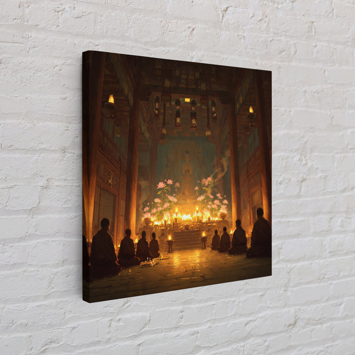Golden Temple Meditation Wall Art, Monks And Candles Spiritual Print, Zen Decor, Calming Asian Inspired Artwork For Living Room Or Altar