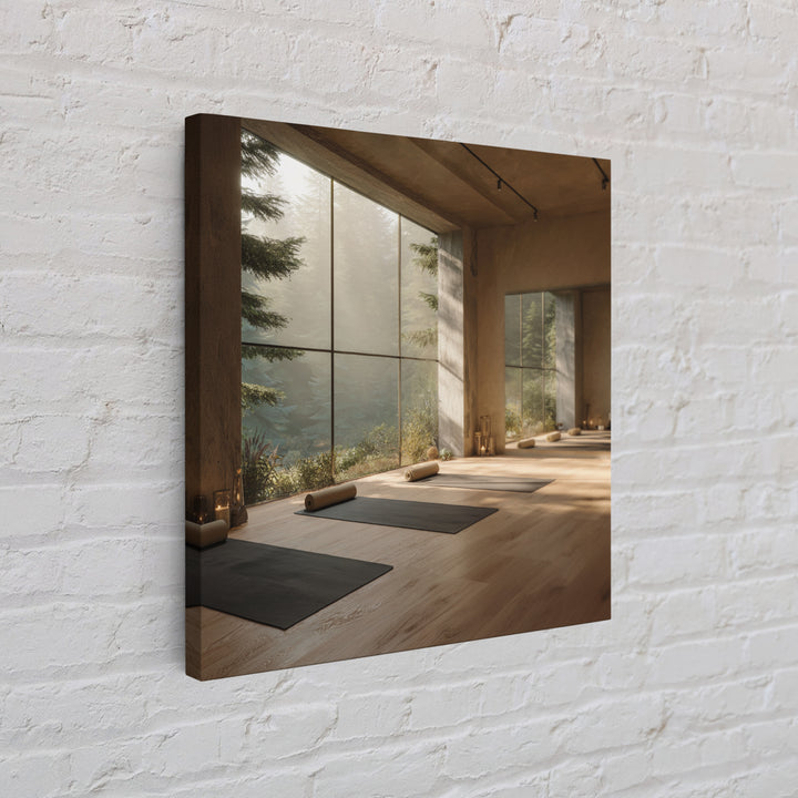Zen Forest Yoga Studio Interior Wall Art, Serene Meditation Room Framed Canvas Print, Calming Minimalist Home Decor