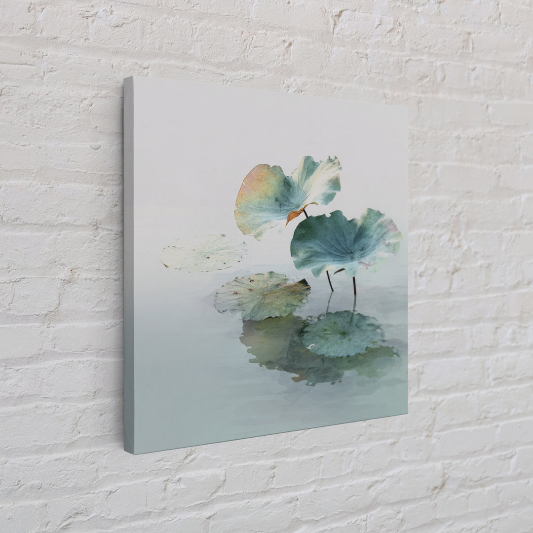 Minimalist Lotus Leaves Over Water Wall Art, Serene Zen Landscape Canvas Print, Japandi Neutral Home Decor