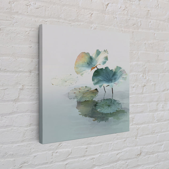 Minimalist Lotus Leaves Over Water Wall Art, Serene Zen Landscape Canvas Print, Japandi Neutral Home Decor
