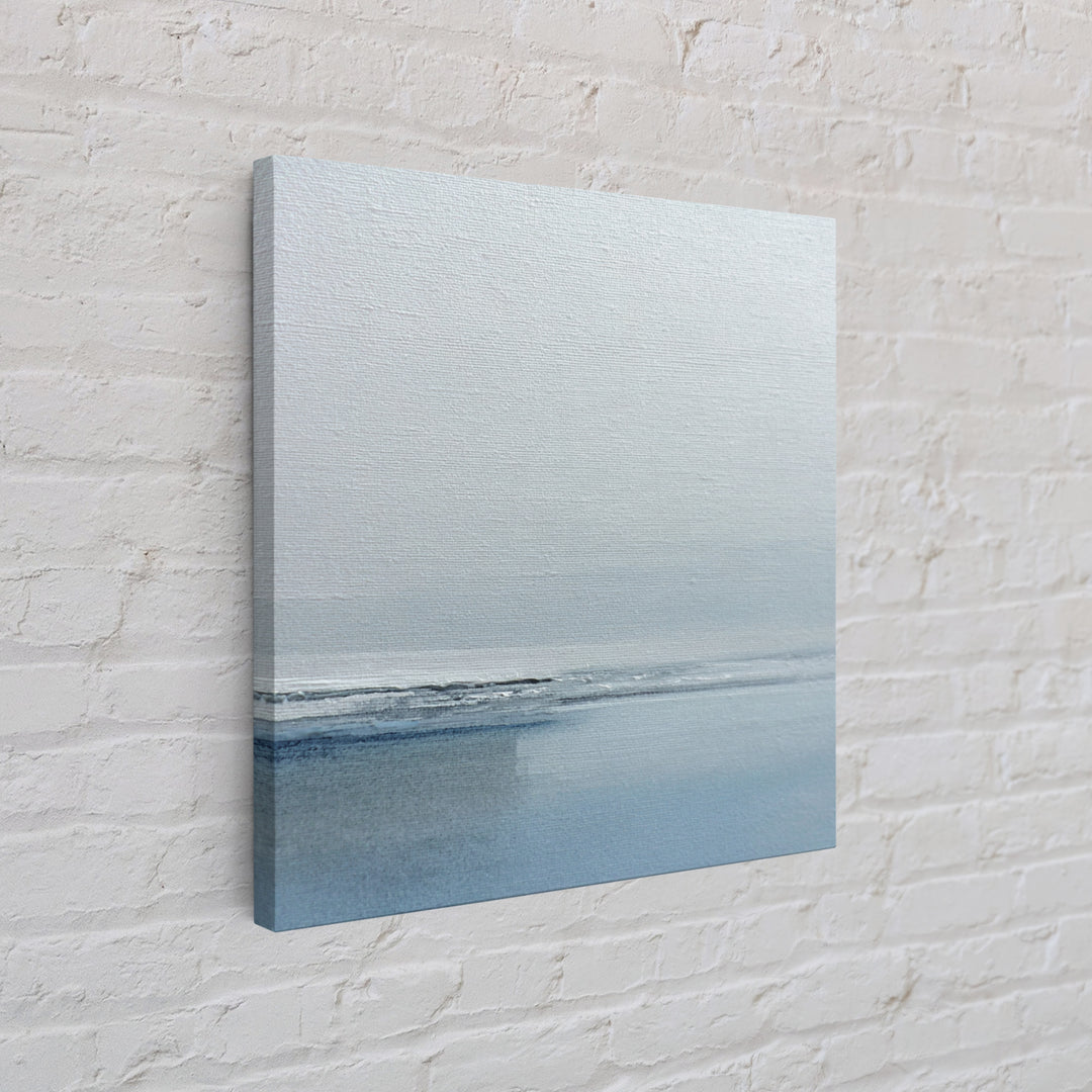 Minimal Misty Seascape In Soft Grey And Blue Wall Art, Neutral Abstract Ocean Canvas Print For Modern Decor