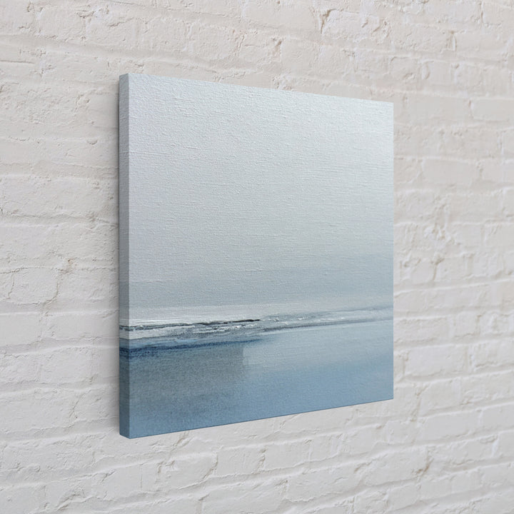 Minimal Misty Seascape In Soft Grey And Blue Wall Art, Neutral Abstract Ocean Canvas Print For Modern Decor