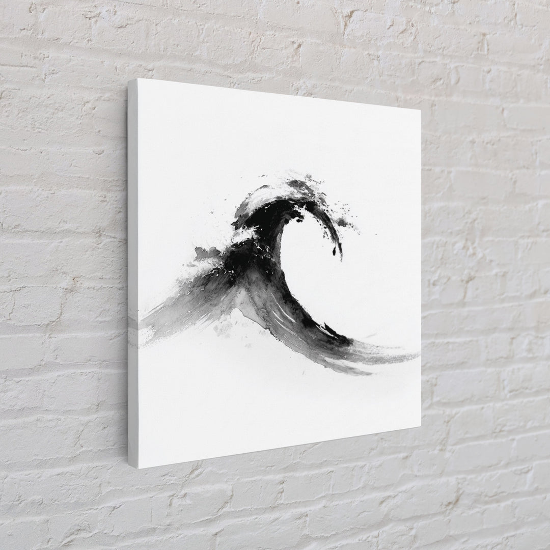 Minimalist Black And White Wave Painting Wall Art, Japanese Inspired Ocean Print, Modern Abstract Art, Coastal Home Decor