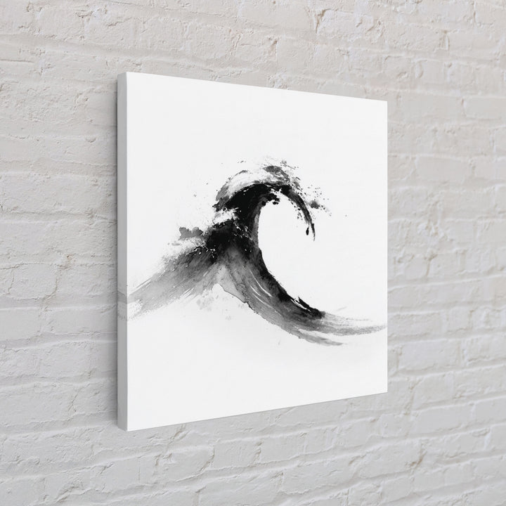 Minimalist Black And White Wave Painting Wall Art, Japanese Inspired Ocean Print, Modern Abstract Art, Coastal Home Decor