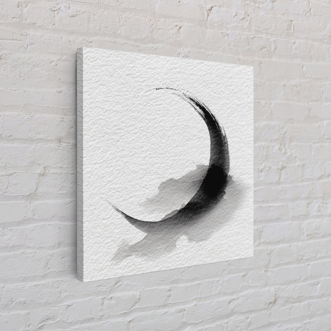Black Ink Crescent Brushstroke Minimalist Abstract Wall Art, Japandi Zen Decor, Modern Canvas Print