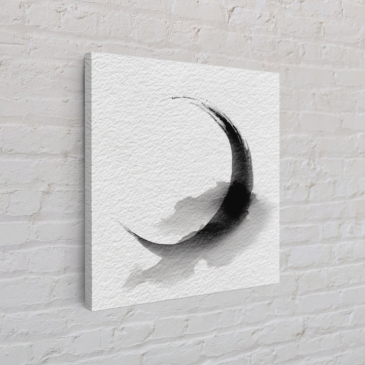 Black Ink Crescent Brushstroke Minimalist Abstract Wall Art, Japandi Zen Decor, Modern Canvas Print
