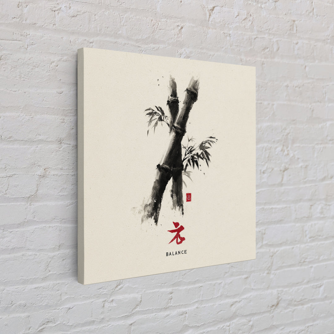 Minimalist Bamboo Ink Balance Wall Art, Japanese Zen Calligraphy Print, Wabi Sabi Japandi Decor Canvas Print
