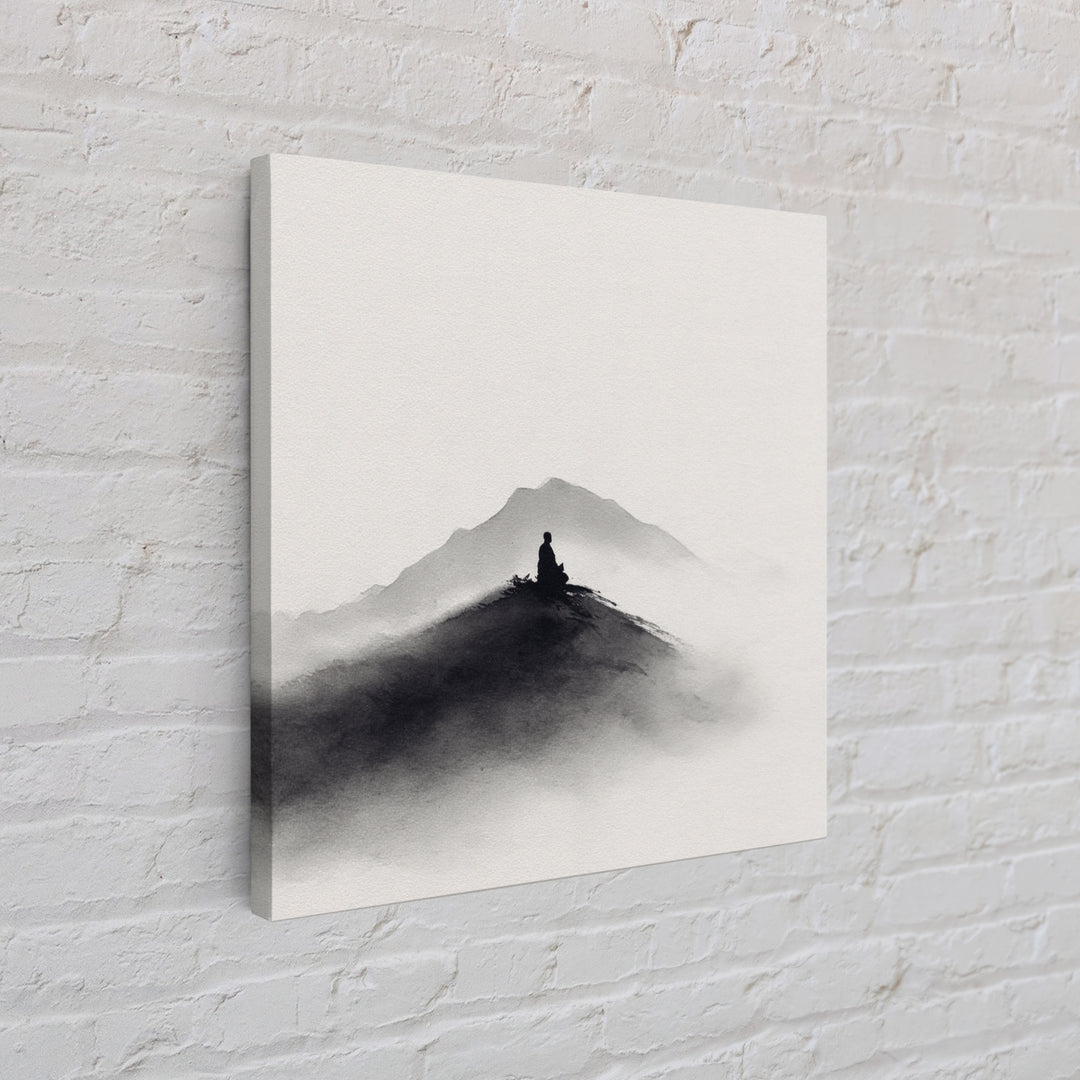 Minimalist Black And White Ink Landscape With Misty Mountains Wall Art Canvas Print For Modern Decor
