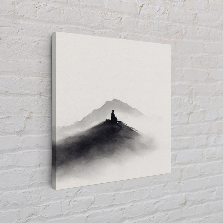 Minimalist Black And White Ink Landscape With Misty Mountains Wall Art Canvas Print For Modern Decor