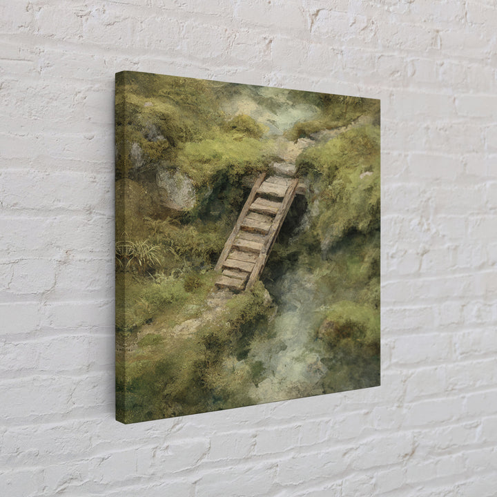 Rustic Wooden Footbridge Over Stream Wall Art, Tranquil Forest Landscape Canvas Print, Nature Home Decor For Bedroom Or Cozy Living Room