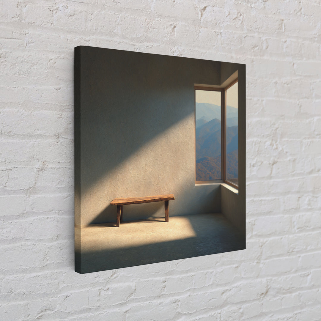 Minimalist Mountain View Bench Wall Art Modern Landscape Print Neutral Home Decor Living Room Wall Art Canvas Print