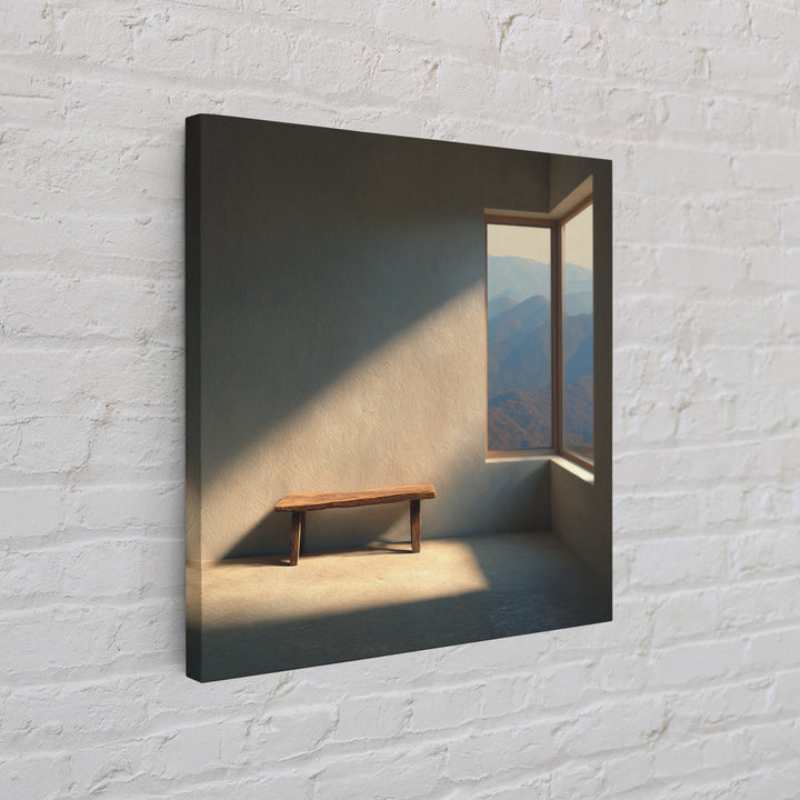 Minimalist Mountain View Bench Wall Art Modern Landscape Print Neutral Home Decor Living Room Wall Art Canvas Print