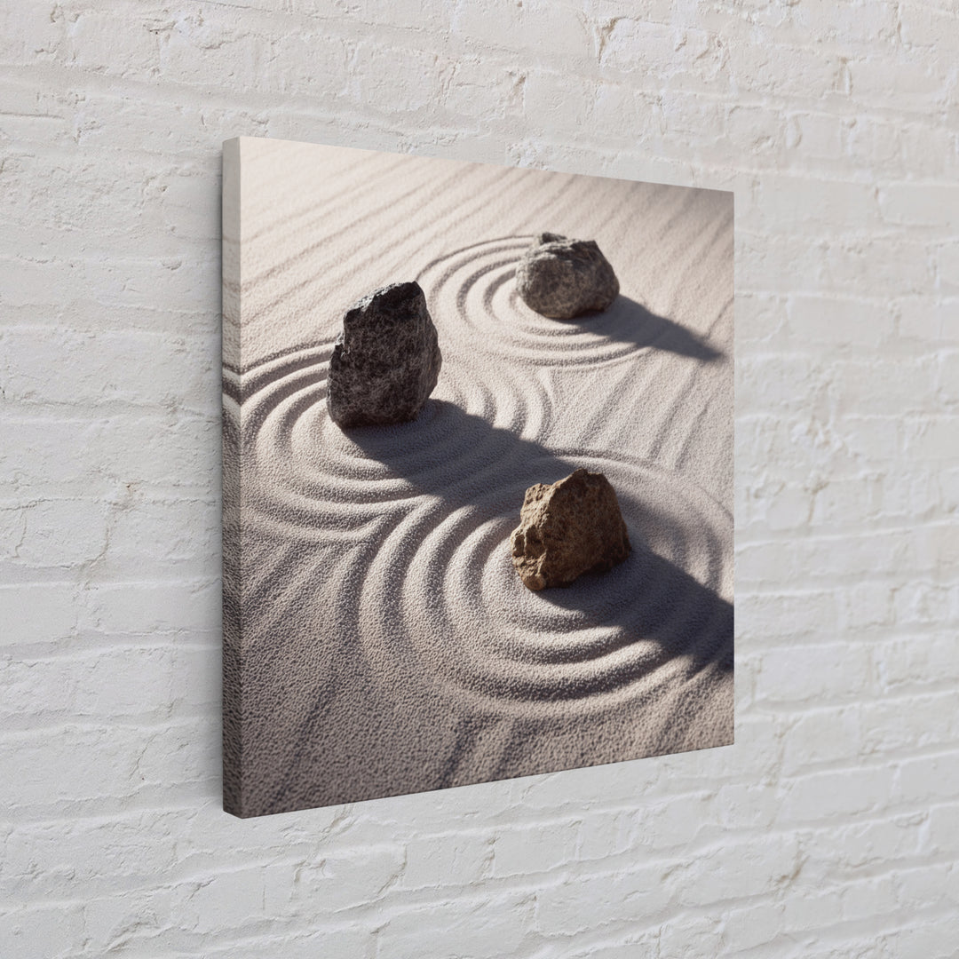 Minimalist Zen Rock Garden Wall Art, Neutral Japanese Canvas Print, Wabi Sabi Decor, Calming Modern Bedroom And Spa Wall Art