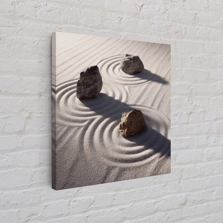 Minimalist Zen Rock Garden Wall Art, Neutral Japanese Canvas Print, Wabi Sabi Decor, Calming Modern Bedroom And Spa Wall Art
