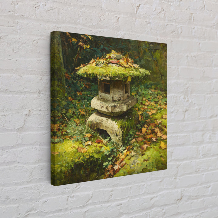 Japanese Garden Lantern Wall Art, Mossy Stone Sculpture Print, Tranquil Nature Decor, Wabi Sabi Garden Wall Art