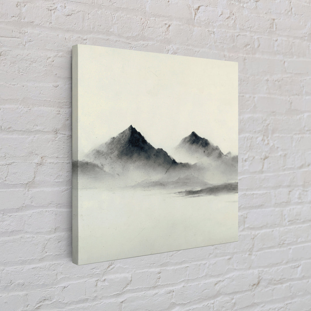 Minimal Misty Mountain Landscape Wall Art, Black And White Ink Painting Print, Serene Japandi Decor For Modern Bedroom Or Office